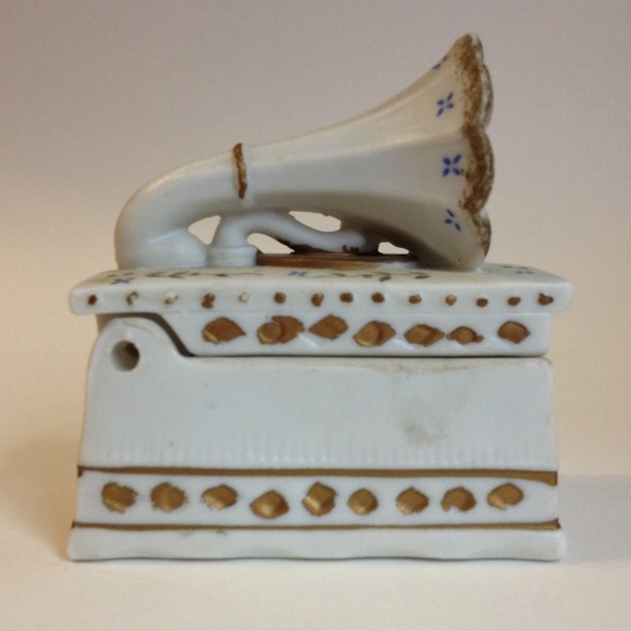 Phonograph Toothpick Holder Vintage Trinket Jewelry Box Unique Ceramic Floral - Picture 4 of 8